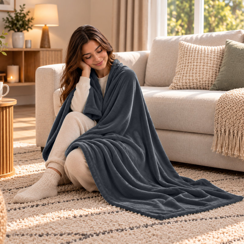 Fairmont Park Solid Color Lightweight, Warm Breathable, Soft Sherpa Fleece Blanket, Double 200cm x 150cm, Grey