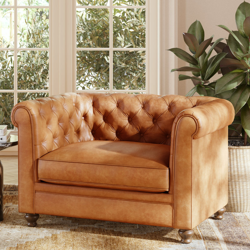 Lyon Full-Grain Genuine Italian Leather Lounge Chair, Cognac Tan