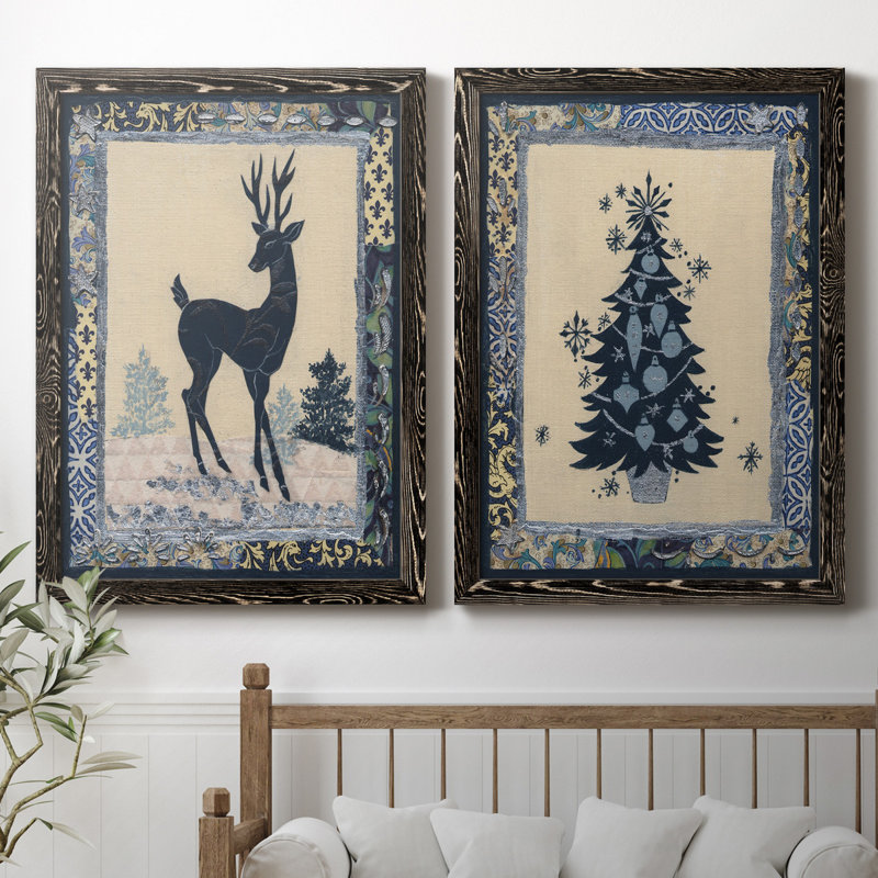 Silhouette de cerf - ensemble de 2 impressions, H 44 po x l 31 po x P 1 po, H 31,5 po x l 47 po x P 1,5 po, Pas de tapis