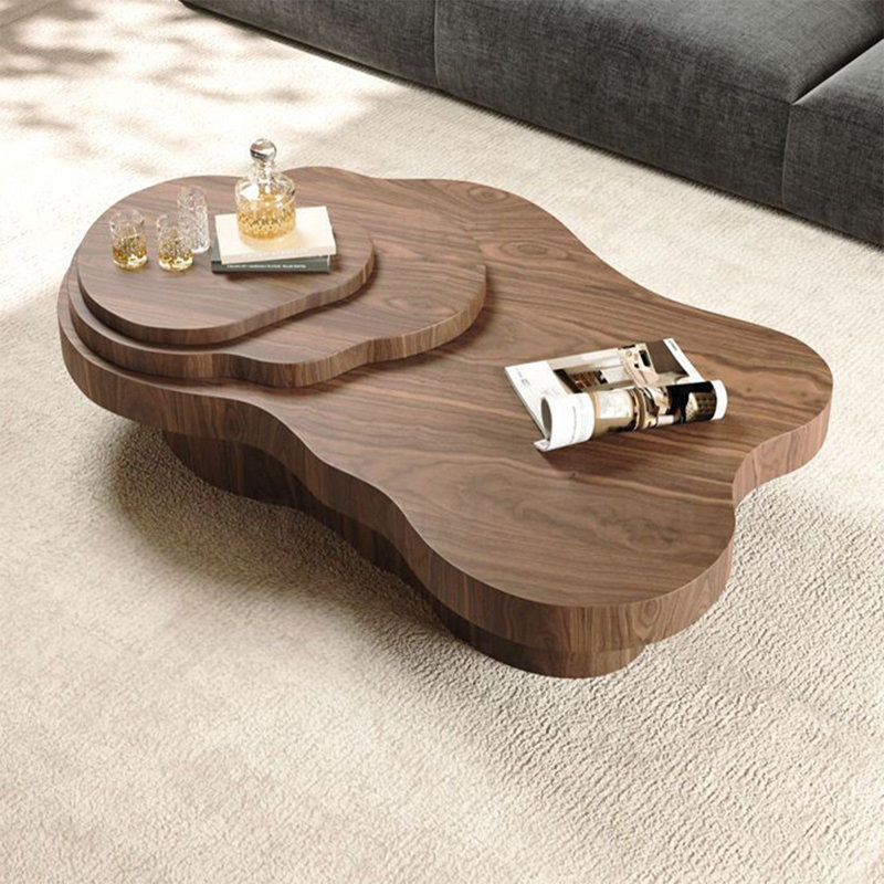 Ensemble de tables basses en MDF brun et en bois massif
