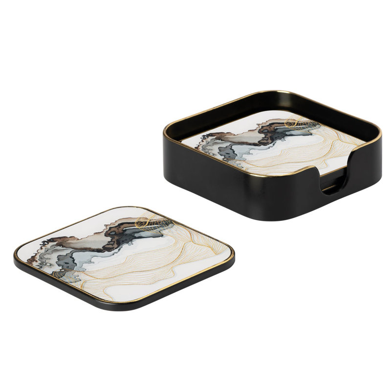 Ensemble de sous-verres 4 pièces avec support de rangement pour boissons Aurielle Art Deco