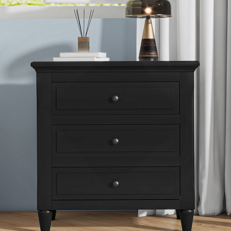 Armoire de rangement en bois à 3 tiroirs avec table de chevet, Noir