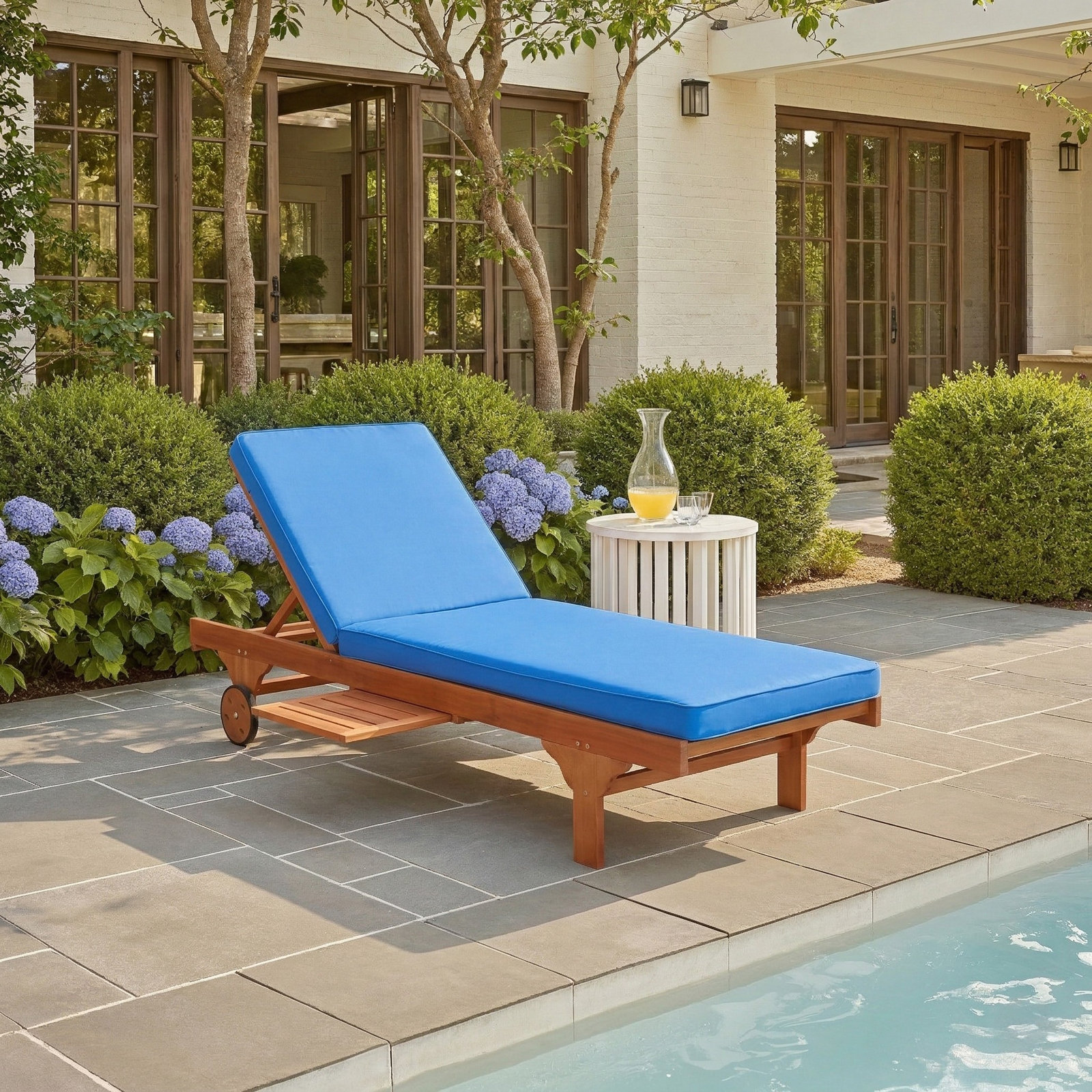 Jivera 28" Eucalyptus Patio Chaise Lounge, Natural, Royal Blue