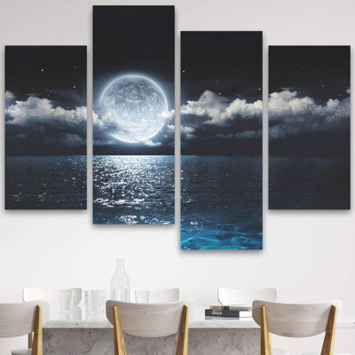 «Moon Night Ocean Sea Nature Landscape», ensemble de 4 toiles tendues