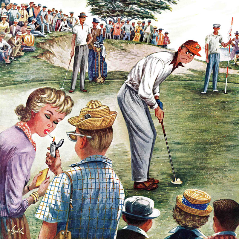 Distracted Pro Golfer by Constantin Alajalov - Wrapped Canvas Painting, 45cm H x 45cm W