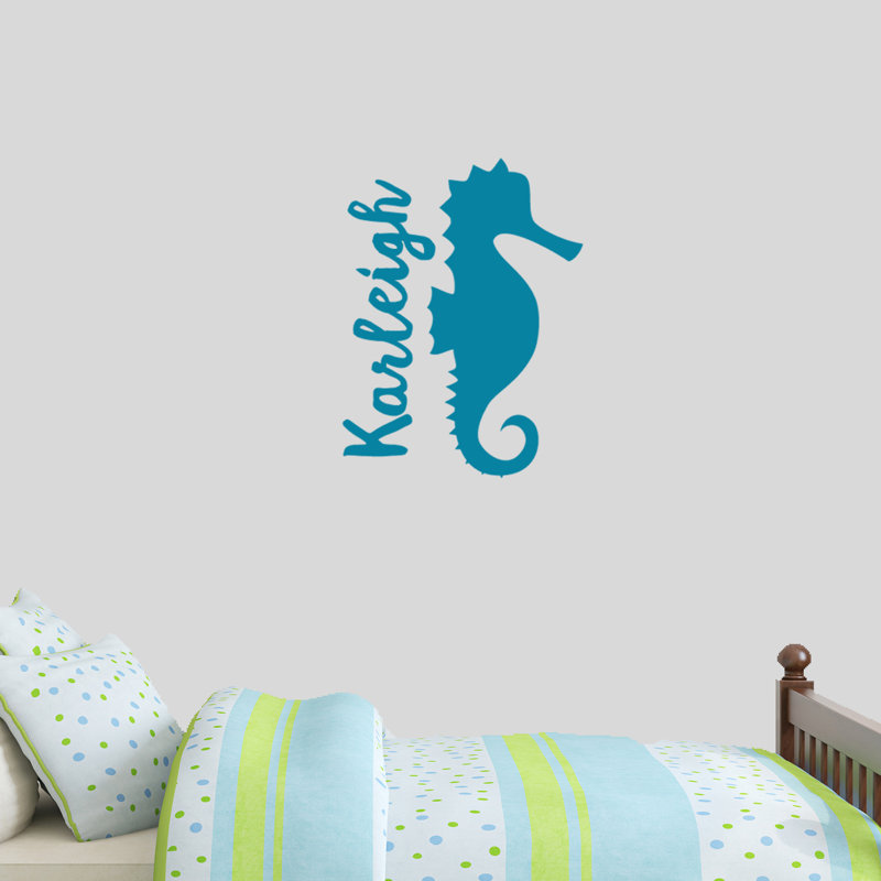 Décalcomanie murale personnalisée hippocampe name, Bleu sarcelle, Oui
