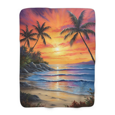 «Sunset Sands Watercolor Dream» - couverture en sherpa de qualité supérieure 1 pièce - reproduction d'art luxueuse