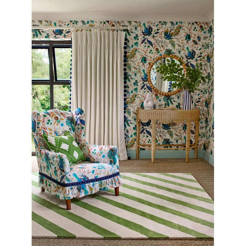 Hand Tufted Wool Striped Area Rug in Peridot/White, Rectangle 4'7" x 6'7"