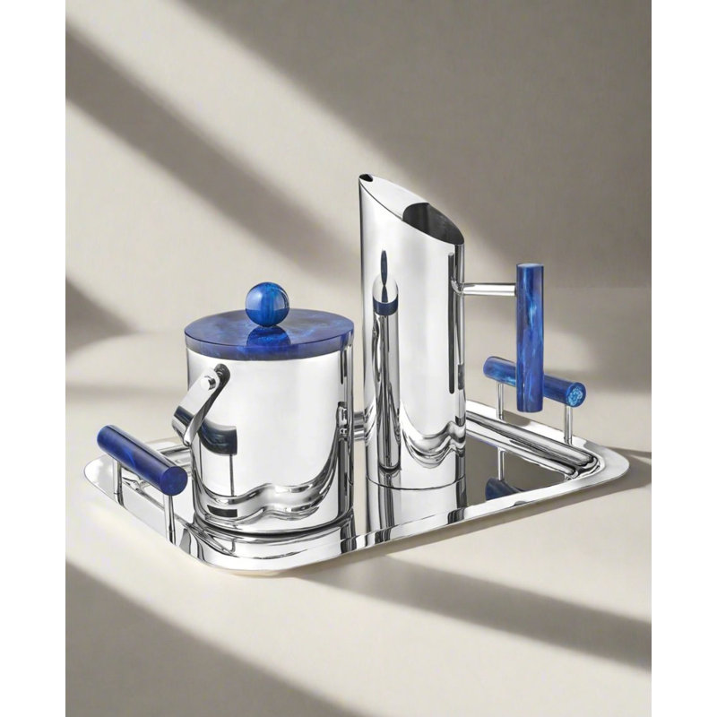 Pichet en résine bleu azur et acier inoxydable, Bleu / Argent