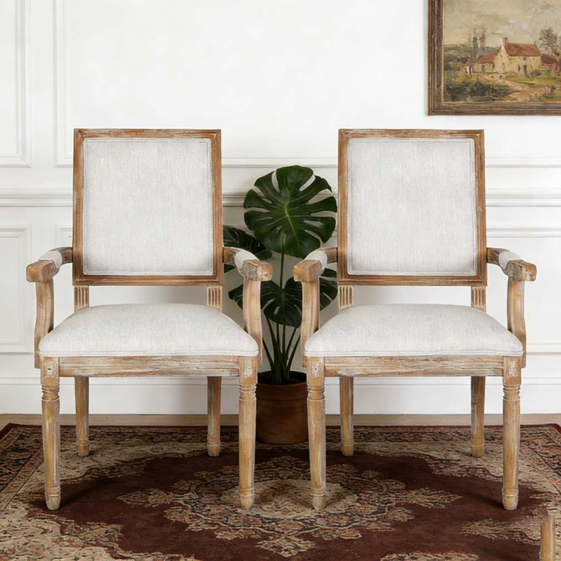 Chaise rembourrée avec pieds en bois d'hévéa, Beige
