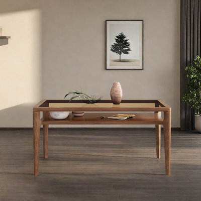 Tempered Glass Ash Wood Double-layer Dining Table