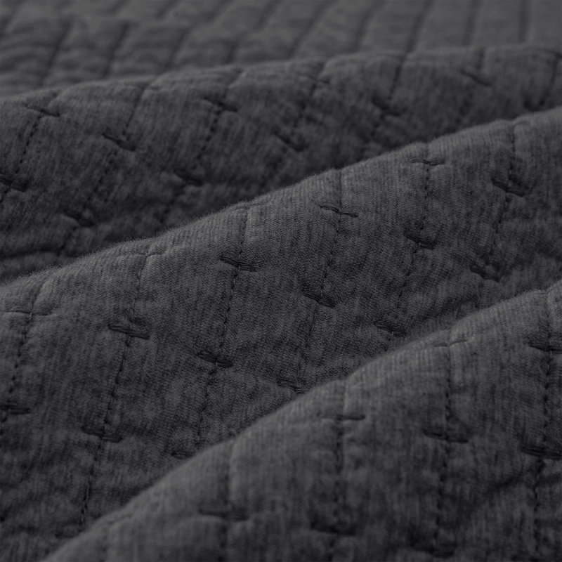 Wonderful 100% Cotton Jersey Quilt Set, Queen Quilt + 2 Standard Shams, Dark Gray