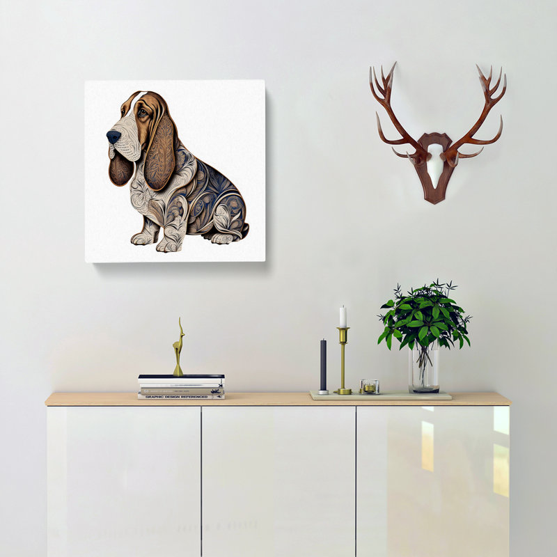 Basset Hound Ornamental Art - Wrapped Canvas - Framed Print, 50cm H x 50cm W x 3cm D