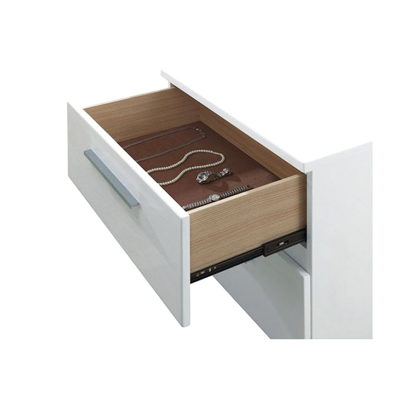 Table de chevet blanche brillante avec 2 tiroirs et glissières en métal pour le rangement en bois de luxe