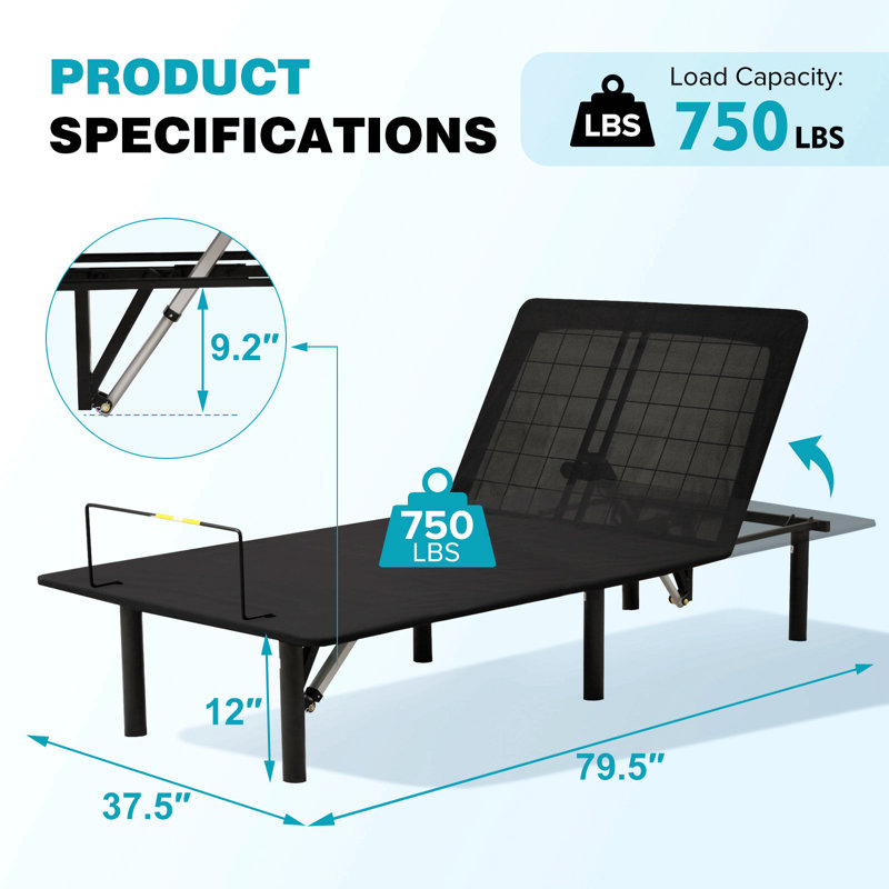 Split King Size Adjustable Bed Base/Bed Frame With Motorized Head And Foot Incline,Zero-Gravity,Wireless Remote(Only Base)