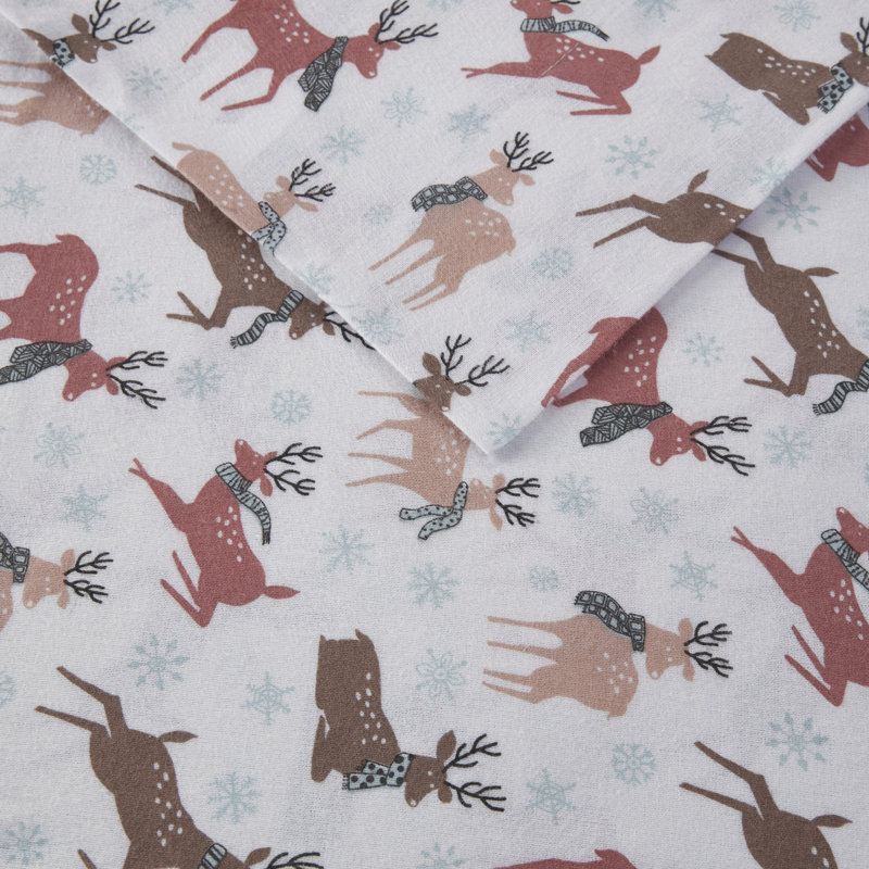 Ensemble de draps 100% coton Cozy, Ensemble de draps pour grand lit avec 2 taies d'or, Faune Sauge Hiver