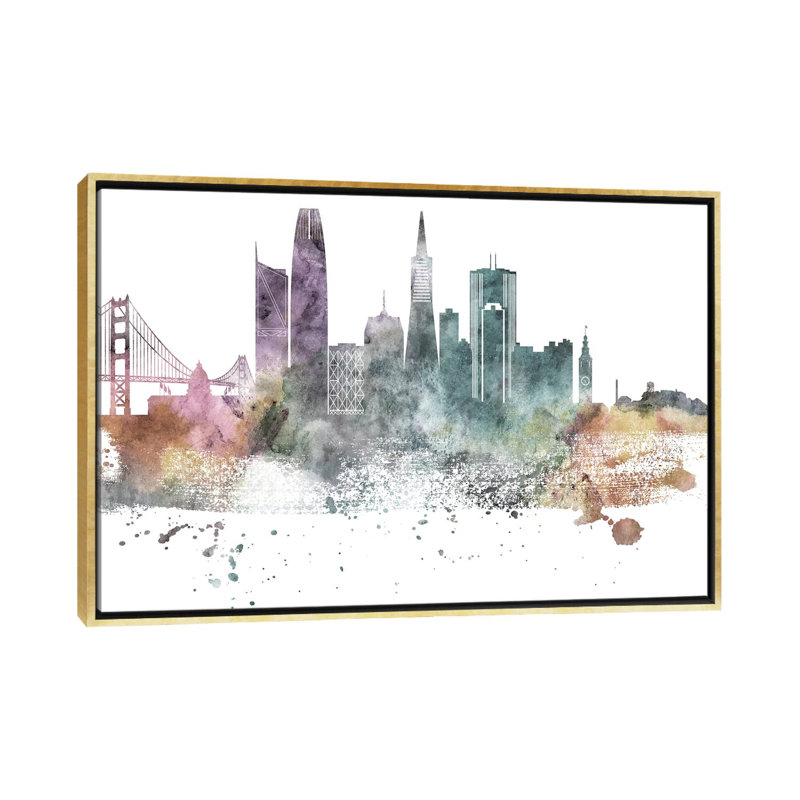 San Francisco Pastel Skylines - impression d'art graphique, Aucun mat, H 40 po x l 60 po x 1,5 po, Toile encadrée d'or