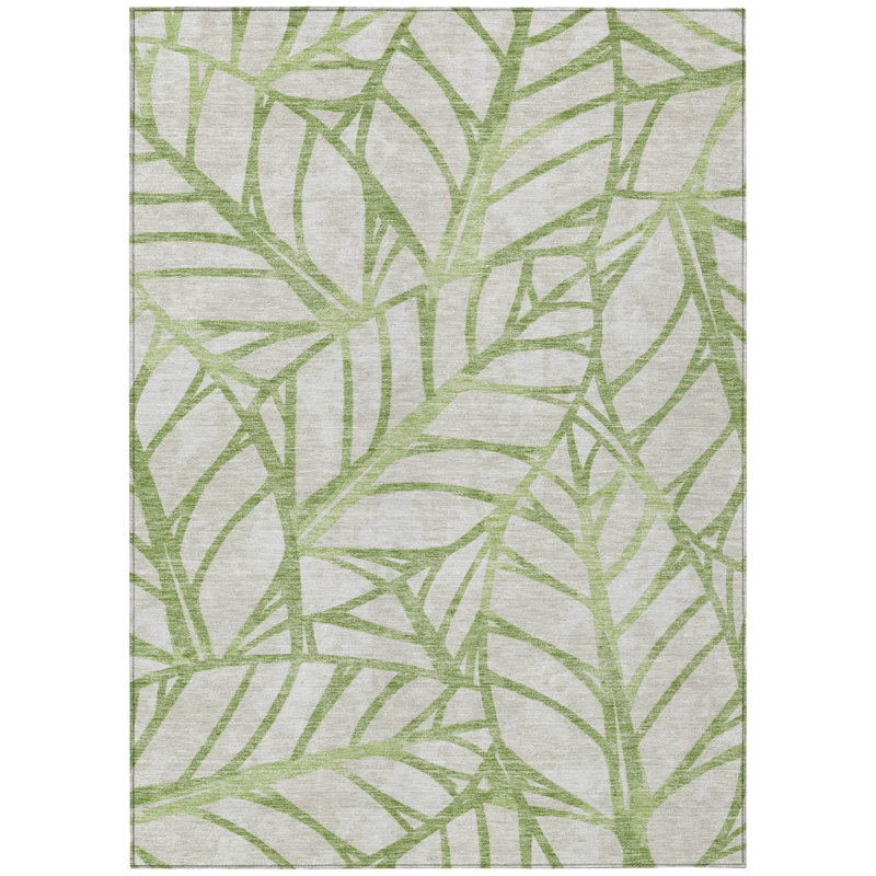 Tapis d'intérieur et d'extérieur à motif floral articulé vert et beige 5 pi x 8 pi