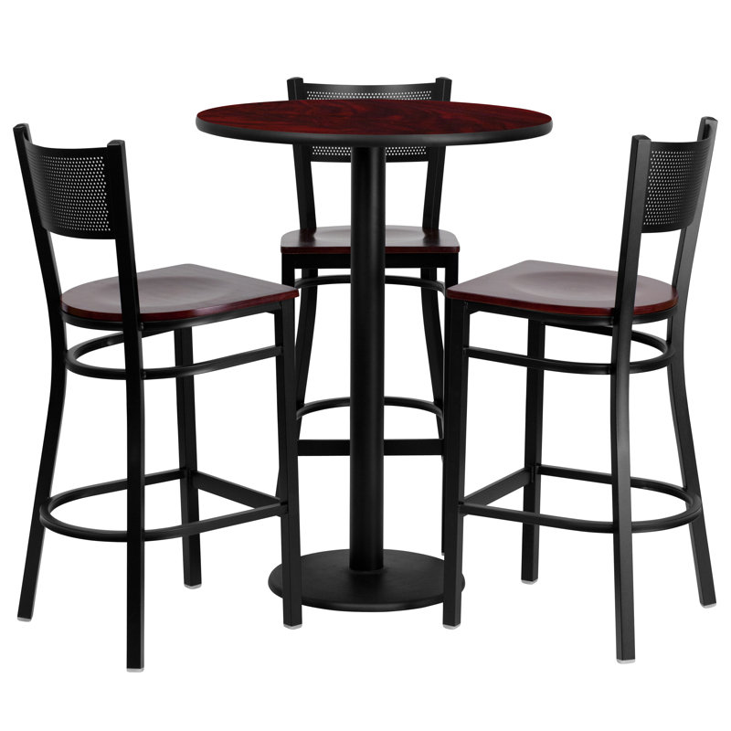 Lomonaco 30'' Round Laminate Table Set with 3 Grid Back Metal Barstools