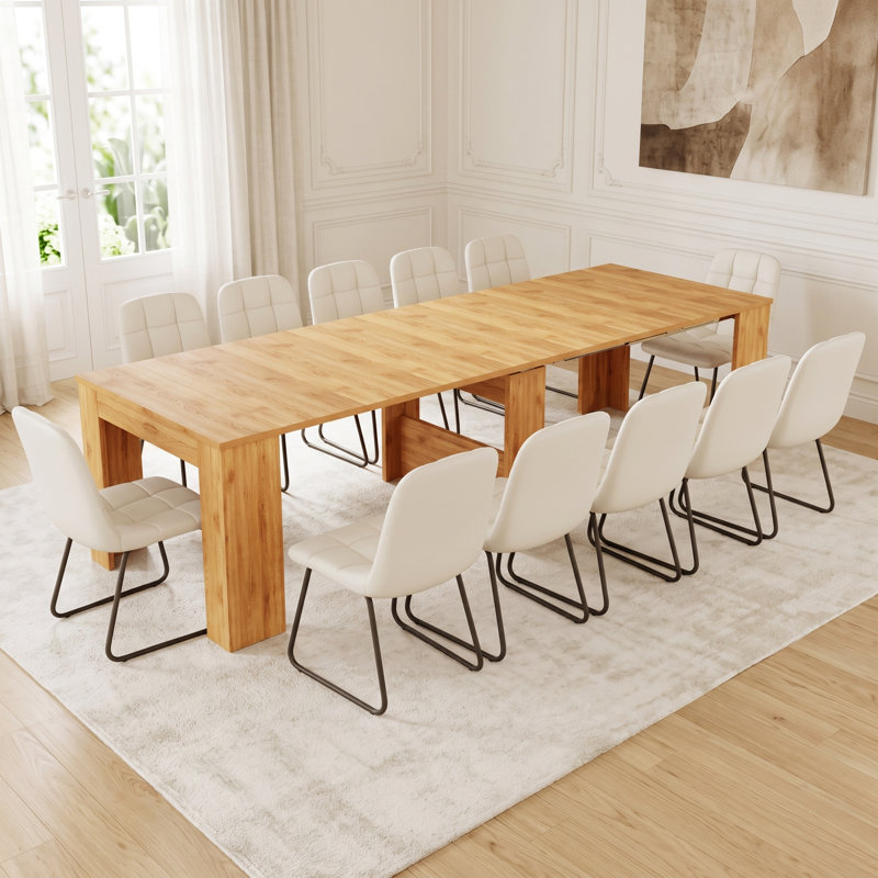 Ensemble de table de salle à manger Haakon 118 po avec chaises, console extensible avec support à rallonge, table de salle à manger extensible, 2 à 12 places assises, table de salle à manger longue et pliante peu encombrante (table + 12 chaises)