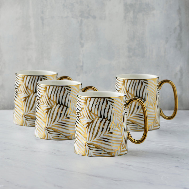 Tropical Mugs, White/Gold