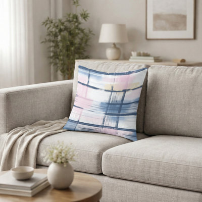 Coussin Modern Modern - coussin imprimé à carreaux rose clair Horizon pour le salon