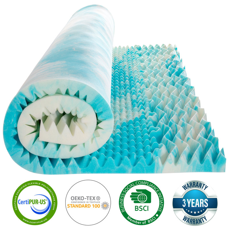Queen Size Blue Gel Memory Foam Mattress Topper, 2 Inch
