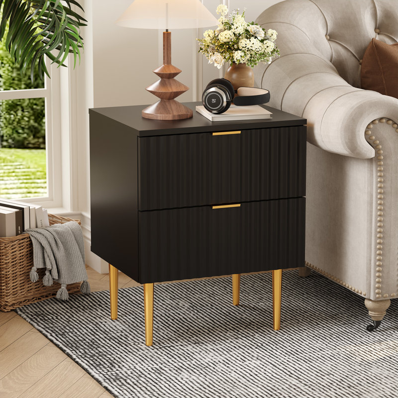 48cm W Manufactured Wood Bedside Table, Black