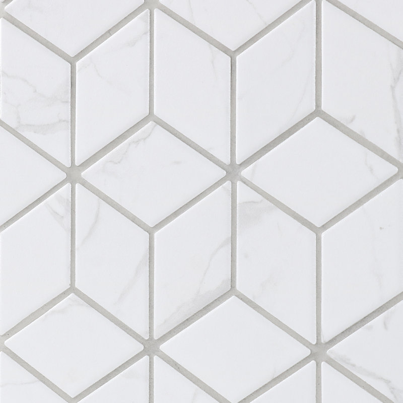Perfection 1.75" X 3.13" Rhombus Porcelain Mosaic, Carrara