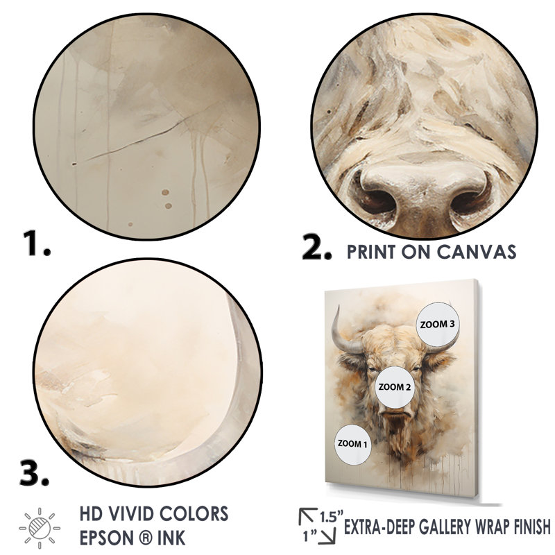 Tête de bison Buffalo sur toile, H 32 po x l 16 po, Cadre flottant noir