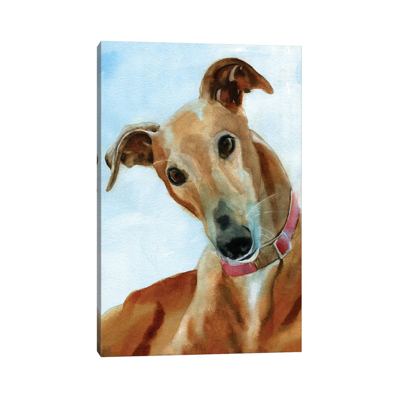 Portrait de lévrier - impression sur toile tendue, H 12 po x l 8 po x P 0,75 po