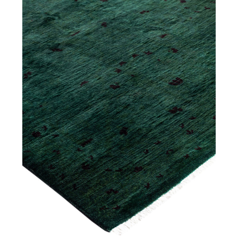 Overdyed Hand-Knotted Wool Modern-Contemporary Green Runner 2' 7" x 6' 2"