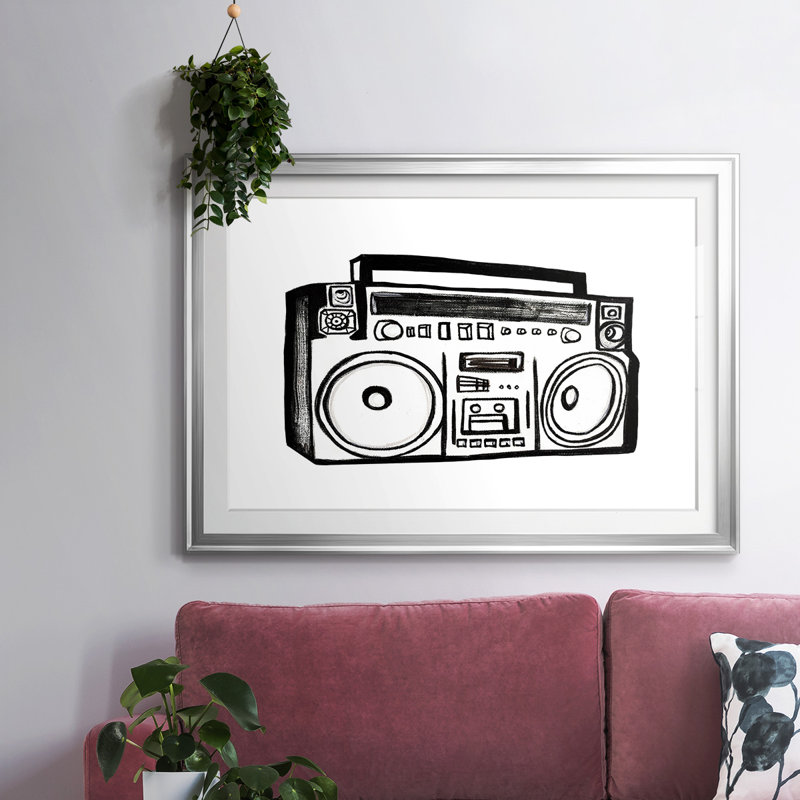 Croquis de Boombox, H 30 po x l 44 po x P 1,5 po, Argent