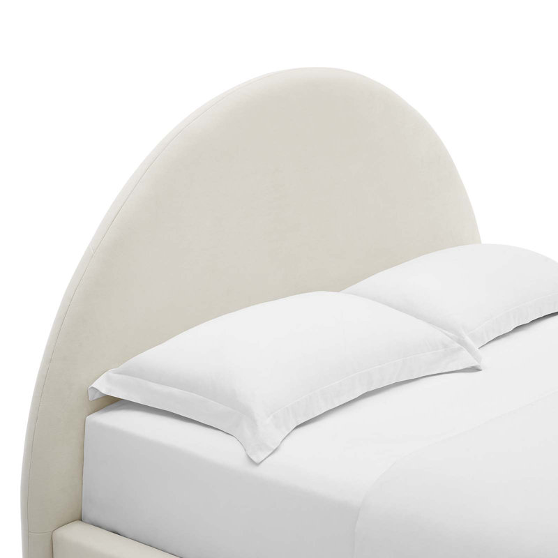 Alabaster Velvet Upholstered Full Platform Bed with Arched Headboard