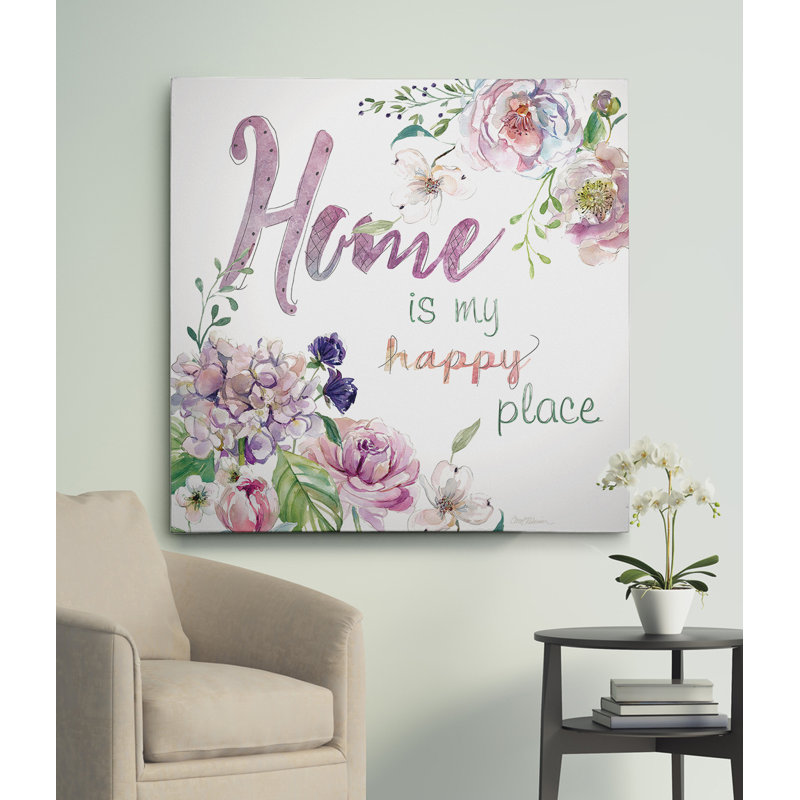" Home Is My Happy Place ", 16" H x 16" W x 1.5" D, Wrapped Canvas
