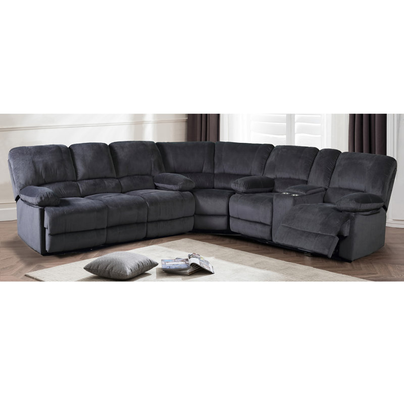 Lerch Upholstered Reclining L-Shaped Sectional Right Hand Facing, Gray