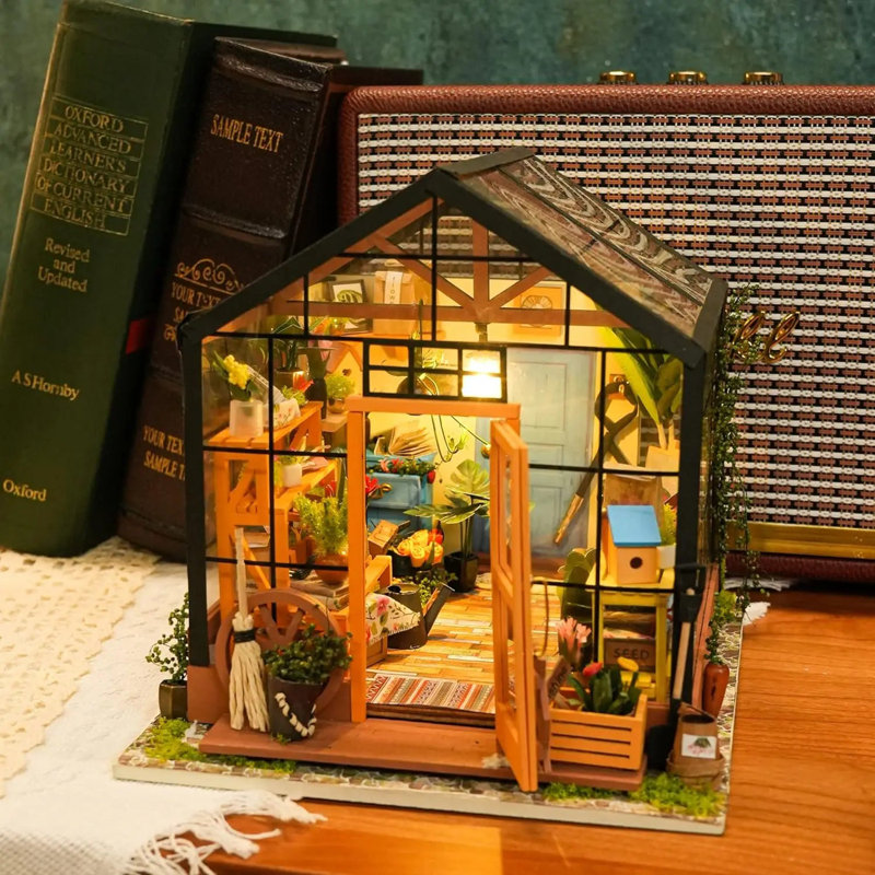 Cathy's Flower House Mini Greenhouse DIY Dollhouse Wooden Miniature Furniture Kit With LED - Ideal Birthday Gift