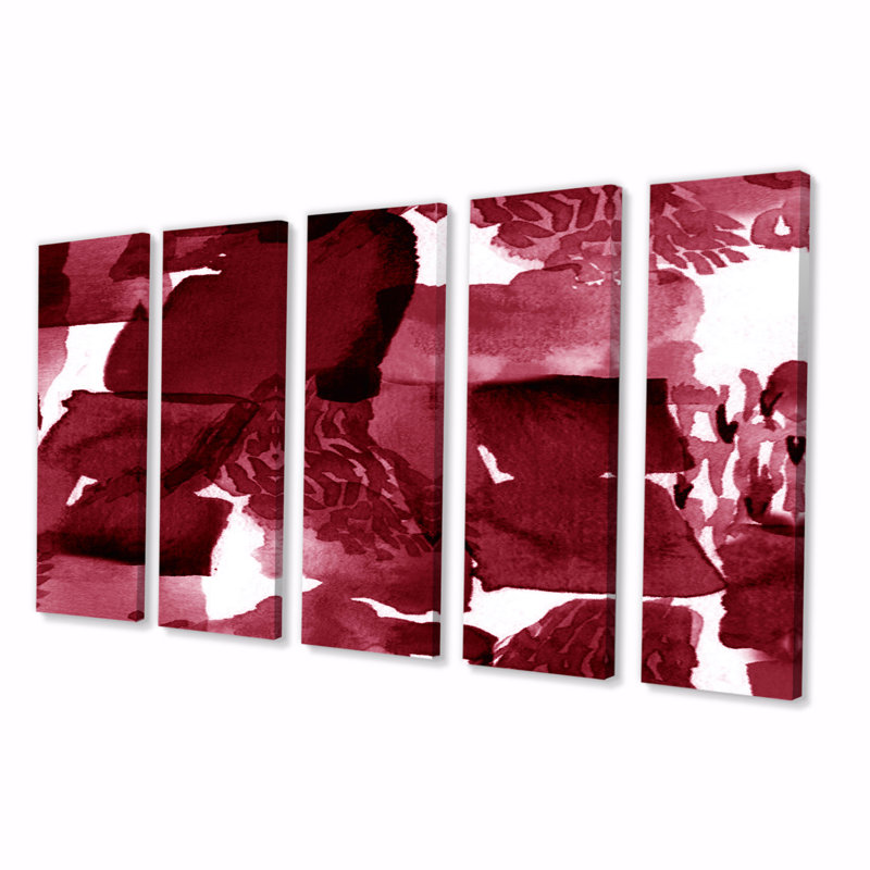 Abstrait bourgogne abstrait - 5 pièces sur toile tendue