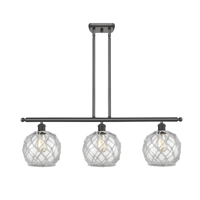 Luminaire suspendu linéaire à 3 lumières pour îlot de cuisine Hildebrandt Farmhouse, Transparent avec cordon blanc