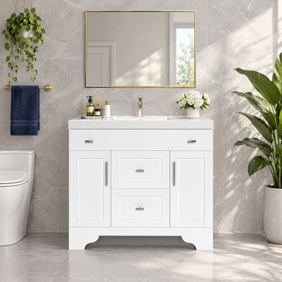 Anvay 36 in. Solid Wood Single Sink Freestanding Bathroom Vanity in Matte White with White Carrara Quartz Top,Undermount Rectangle Sink
