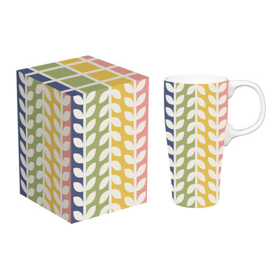 Tasse à latte essentielle en céramique 16 oz avec boîte, fougère rayée