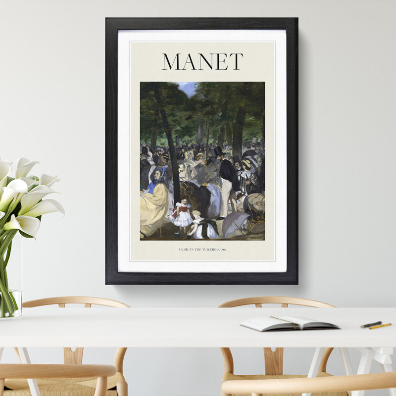 Music in the Tuileries Gardens by Edouard Manet - Picture Frame Painting, 65cm H x 48cm W x 2cm D, Black