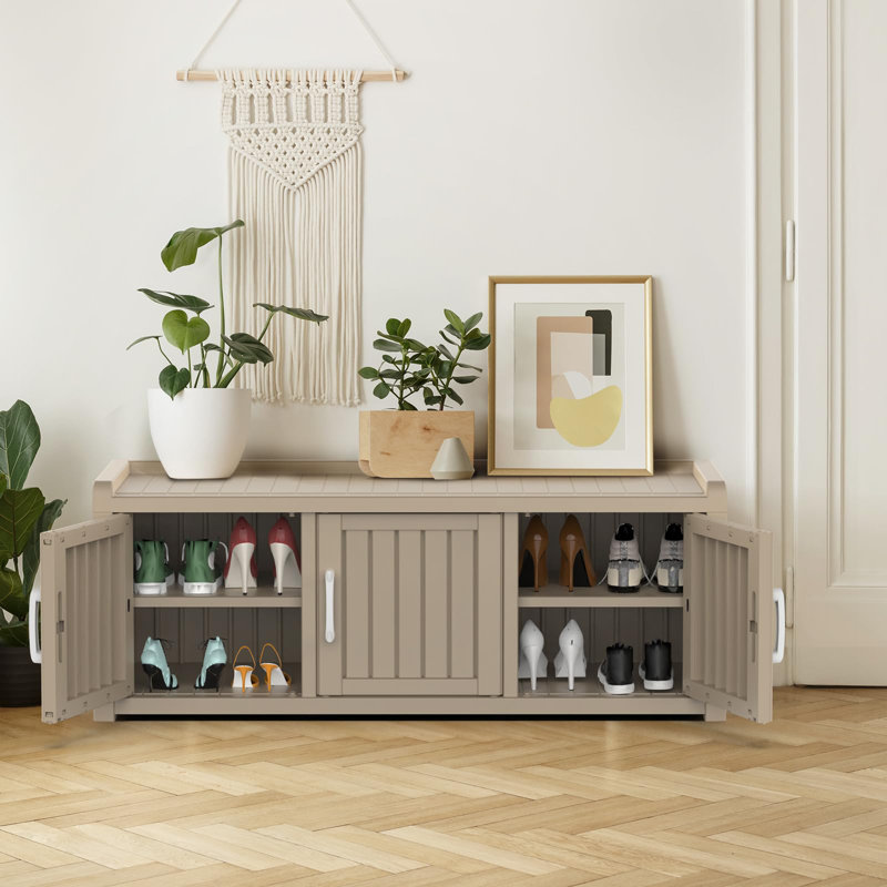 Outdoor Shoe Cabinet Triple Doors, Grey