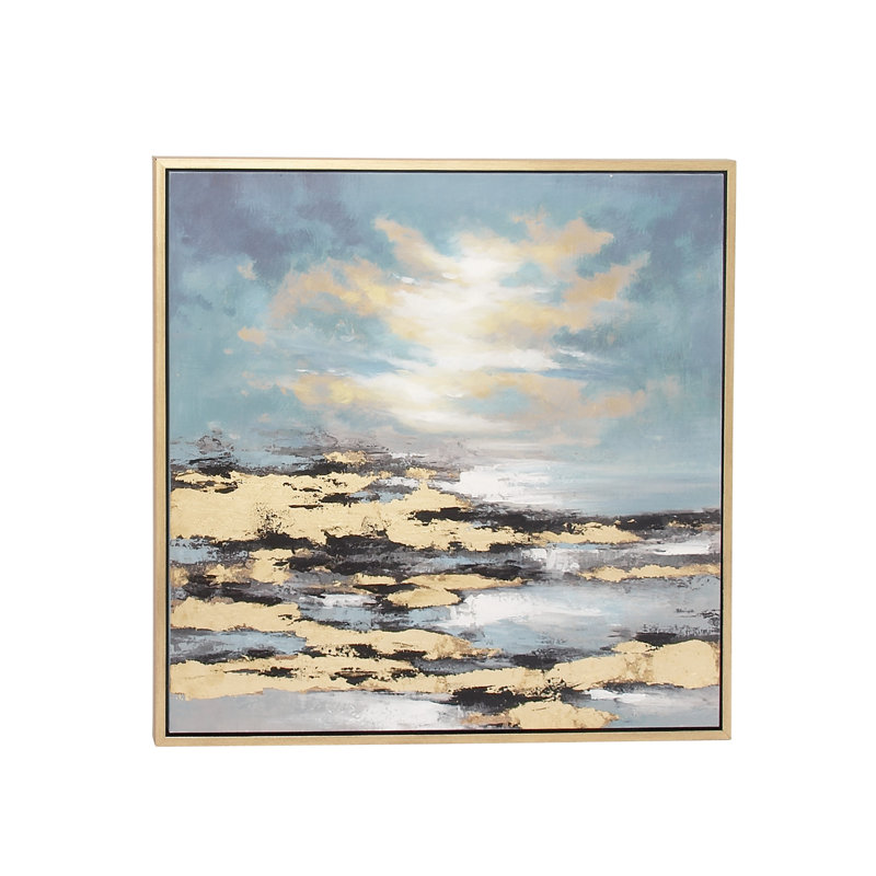 Blue and Gold Abstract Landscape Canvas Wall Art