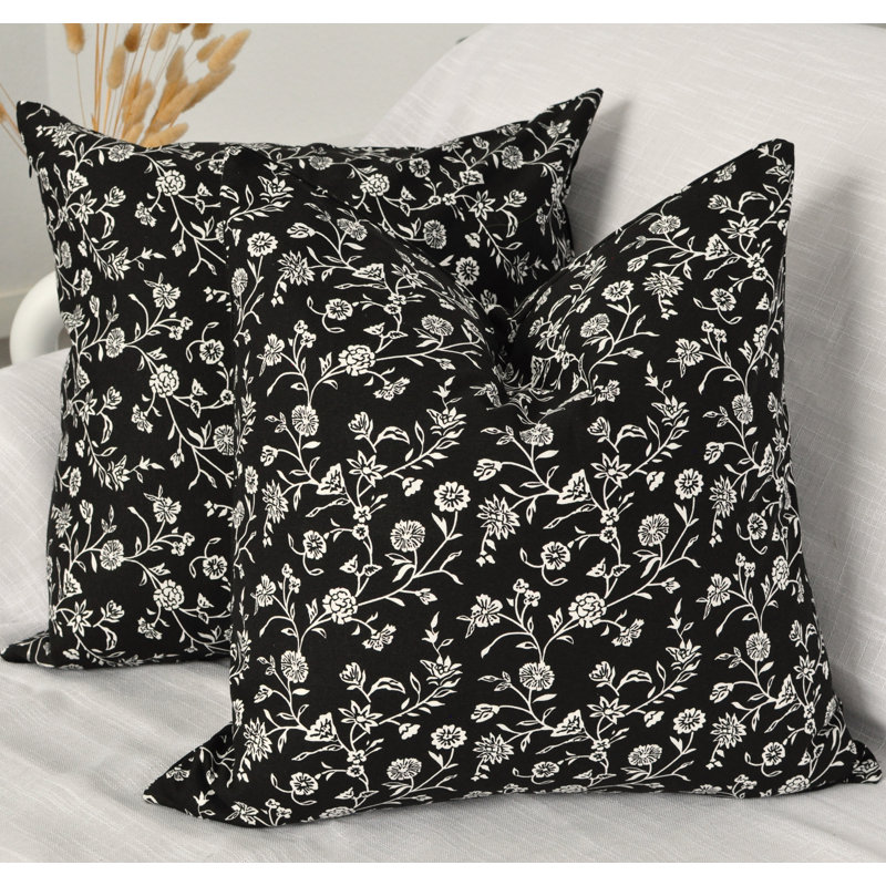 Floral Pillow Covers Vintage Flowers On Vine Design, Cotton Cushion Cover With Botanical Pattern Pack of 2, 18"H x 18"W