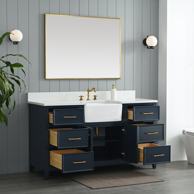 Aisa 60" Single Bathroom Vanity, Indigo Blue/Brushed Gold