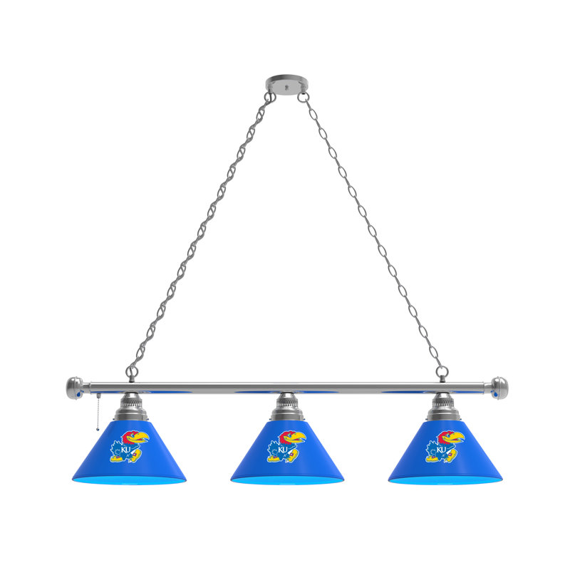 3 - Light Pool Table Lights Pendant, Chrome, Kansas Jayhawks