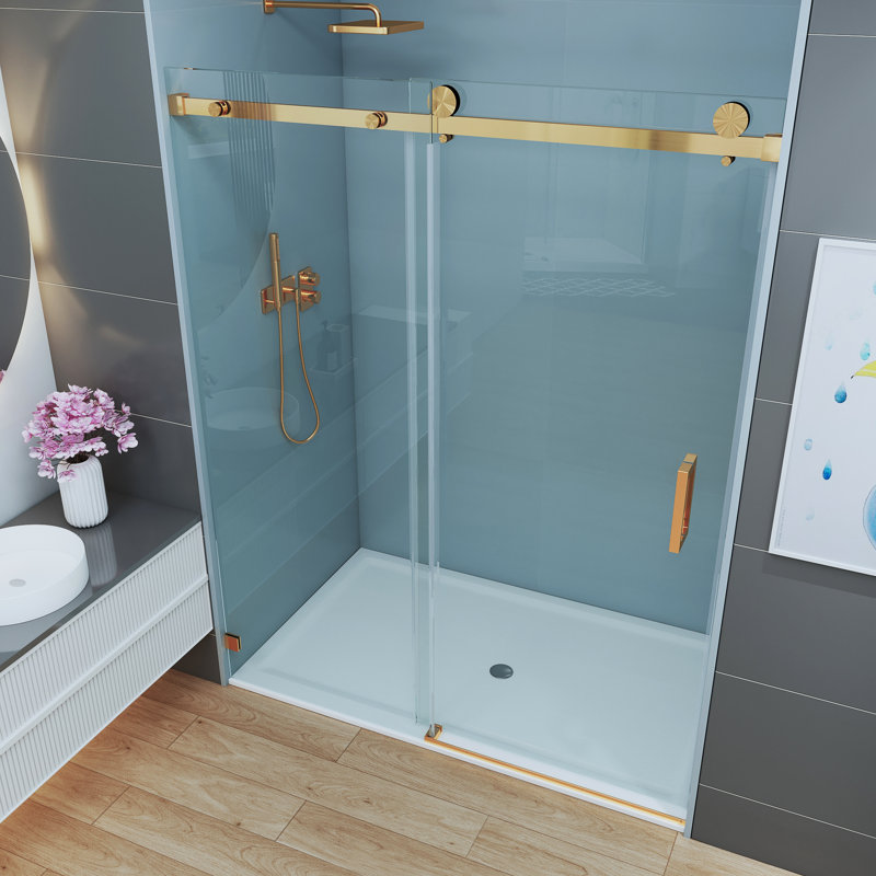 Poignée de porte de douche carrée 6 "en acier inoxydable à double face pour verre épais de 1/4" à 1/2 ", Or brossé
