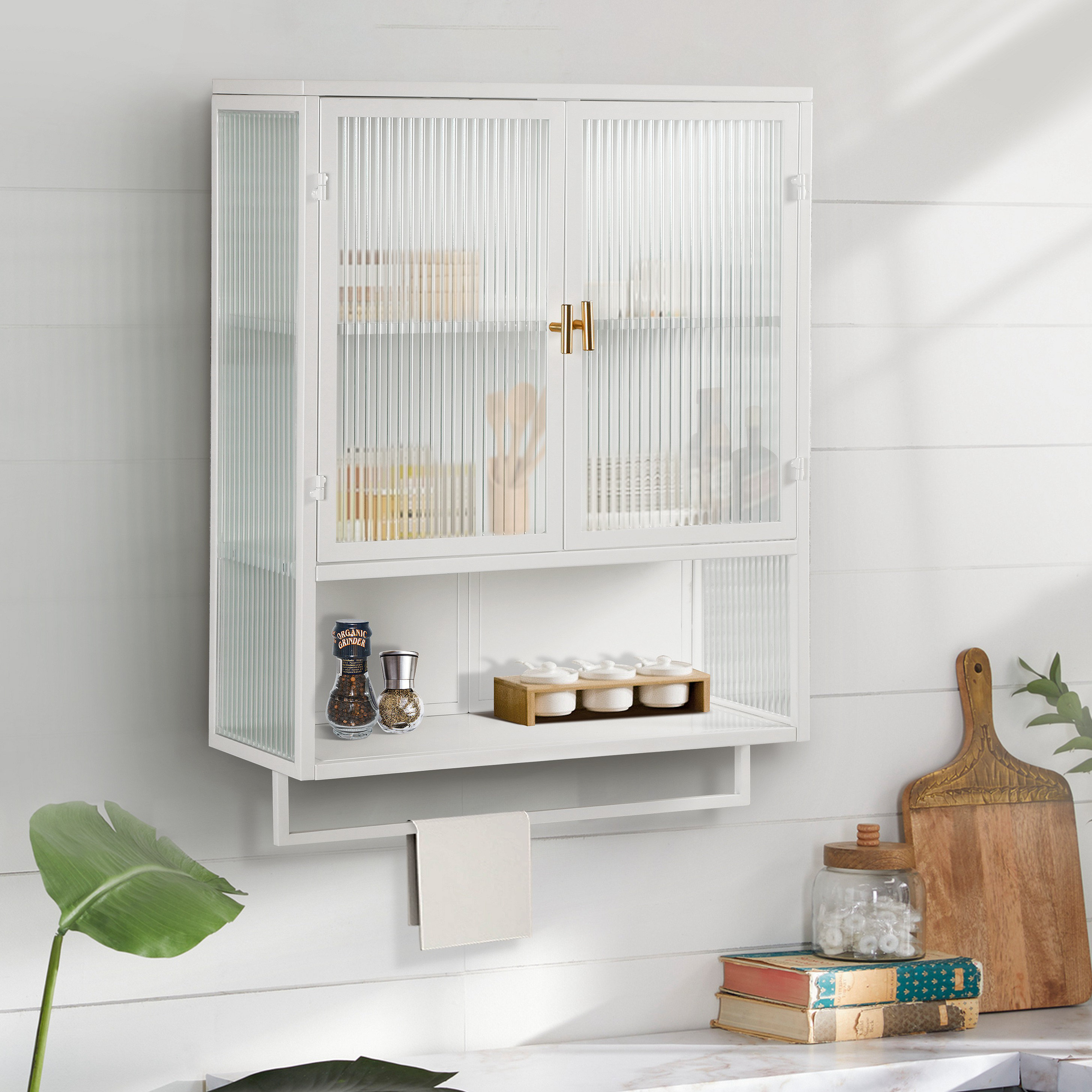 Latitude Run® Zehava Glass Doors Wall Bathroom Cabinet, Wall Mounted ...