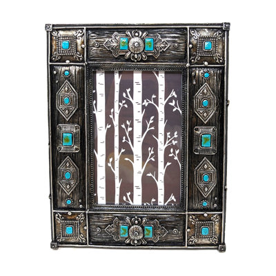 Resin Tabletop Picture Frame Southwestern Pattern Turquoise Gem Rustic Western Home Decor